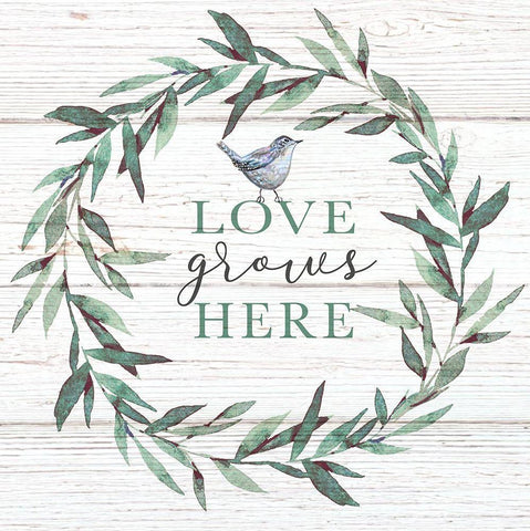 Love Grows Here White Modern Wood Framed Art Print with Double Matting by Tyndall, Elizabeth