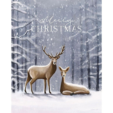 Merry Christmas Deer Gold Ornate Wood Framed Art Print with Double Matting by Tyndall, Elizabeth