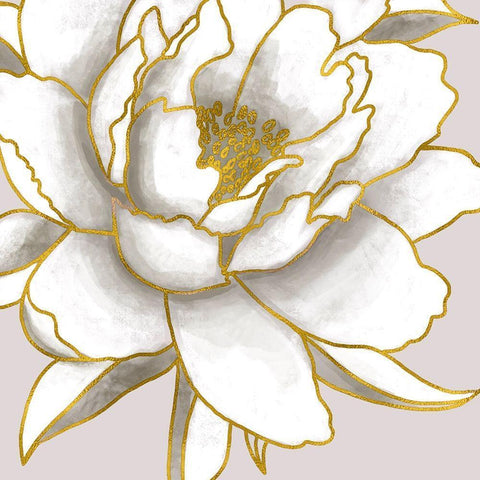 Gold Peony White Modern Wood Framed Art Print with Double Matting by Tyndall, Elizabeth