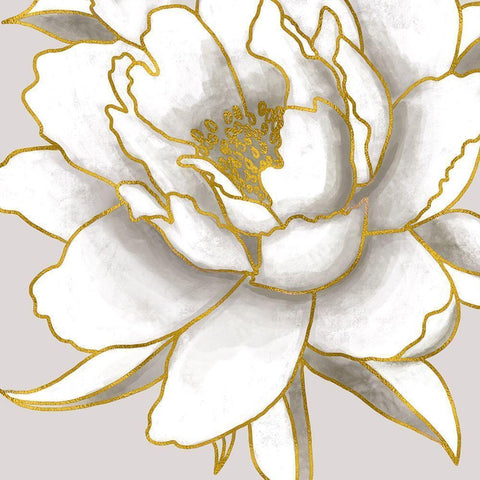 Gold Peony II White Modern Wood Framed Art Print by Tyndall, Elizabeth