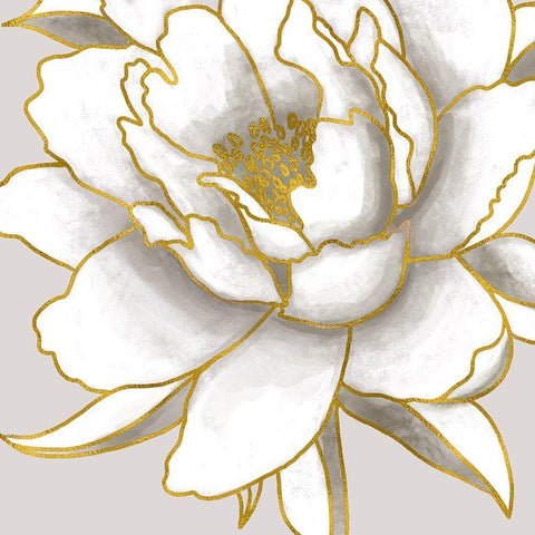 Gold Peony II White Modern Wood Framed Art Print with Double Matting by Tyndall, Elizabeth