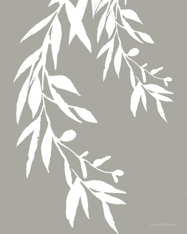 White Leaves White Modern Wood Framed Art Print with Double Matting by Tyndall, Elizabeth