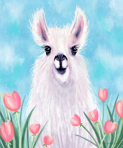 Llama White Modern Wood Framed Art Print with Double Matting by Tyndall, Elizabeth