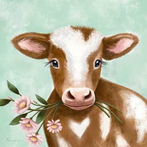 Farmhouse Cow II Gold Ornate Wood Framed Art Print with Double Matting by Tyndall, Elizabeth