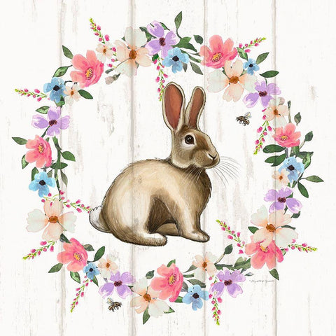 Bunny Wreath Black Ornate Wood Framed Art Print with Double Matting by Tyndall, Elizabeth