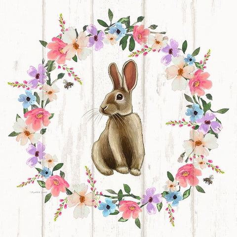 Bunny Wreath II Gold Ornate Wood Framed Art Print with Double Matting by Tyndall, Elizabeth