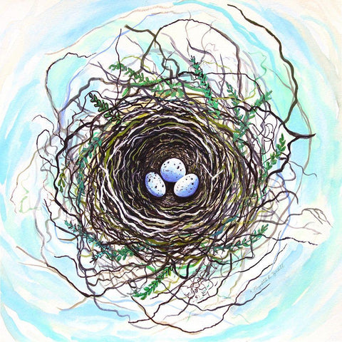 Bird Nest II White Modern Wood Framed Art Print with Double Matting by Tyndall, Elizabeth