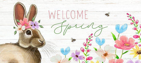 Welcome Spring Black Ornate Wood Framed Art Print with Double Matting by Tyndall, Elizabeth