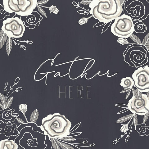 Gather Here Black Ornate Wood Framed Art Print with Double Matting by Tyndall, Elizabeth