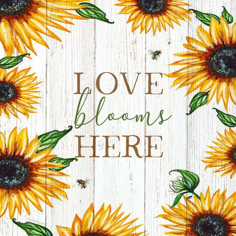 Love Blooms Here Black Modern Wood Framed Art Print with Double Matting by Tyndall, Elizabeth