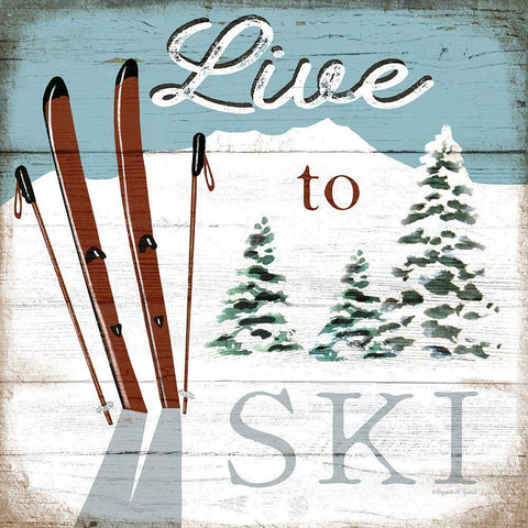 Live to Ski White Modern Wood Framed Art Print by Tyndall, Elizabeth