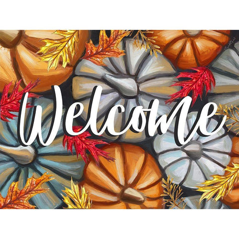 Welcome Pumpkins White Modern Wood Framed Art Print by Tyndall, Elizabeth