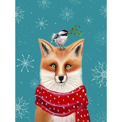 Holiday Fox Black Modern Wood Framed Art Print with Double Matting by Tyndall, Elizabeth