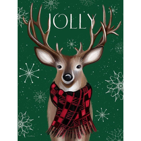 Jolly Reindeer Black Modern Wood Framed Art Print with Double Matting by Tyndall, Elizabeth