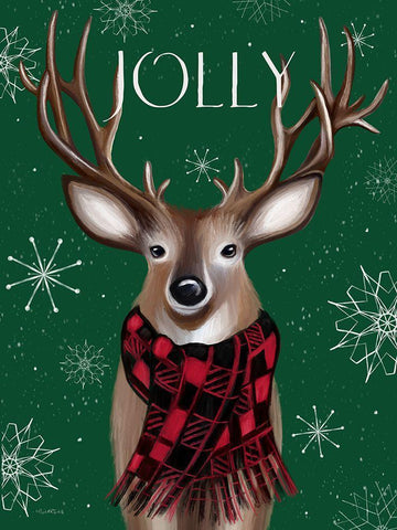 Jolly Reindeer White Modern Wood Framed Art Print with Double Matting by Tyndall, Elizabeth