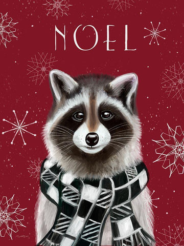 Noel Raccoon White Modern Wood Framed Art Print with Double Matting by Tyndall, Elizabeth