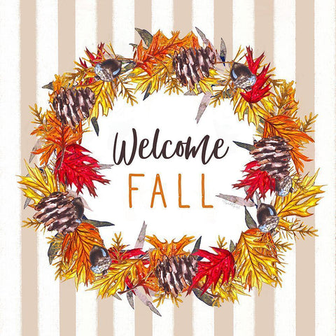 Welcome Fall Gold Ornate Wood Framed Art Print with Double Matting by Tyndall, Elizabeth