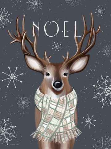 Noel Reindeer White Modern Wood Framed Art Print with Double Matting by Tyndall, Elizabeth