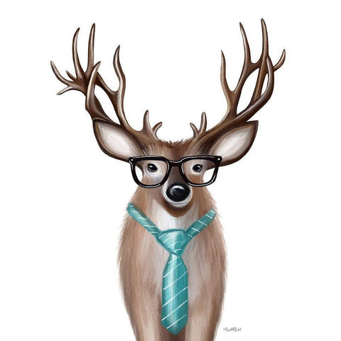 Quirky Deer Black Modern Wood Framed Art Print with Double Matting by Tyndall, Elizabeth