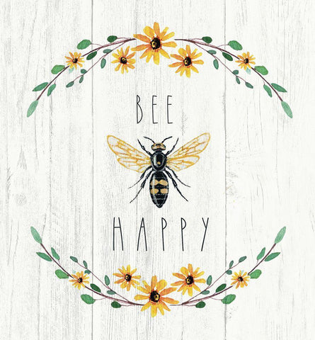 Bee Happy White Modern Wood Framed Art Print with Double Matting by Tyndall, Elizabeth