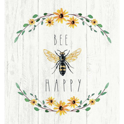 Bee Happy Gold Ornate Wood Framed Art Print with Double Matting by Tyndall, Elizabeth