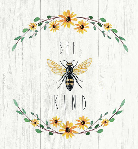 Bee Kind White Modern Wood Framed Art Print with Double Matting by Tyndall, Elizabeth