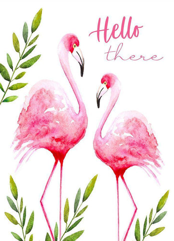 Hello There-Flamingos White Modern Wood Framed Art Print with Double Matting by Tyndall, Elizabeth