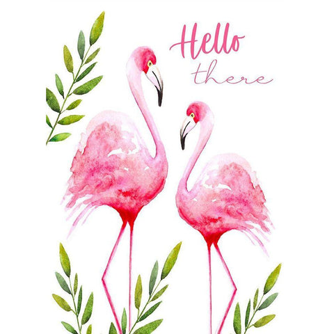 Hello There-Flamingos White Modern Wood Framed Art Print by Tyndall, Elizabeth