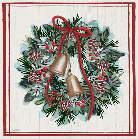 Jingle Bell Wreath Black Ornate Wood Framed Art Print with Double Matting by Tyndall, Elizabeth
