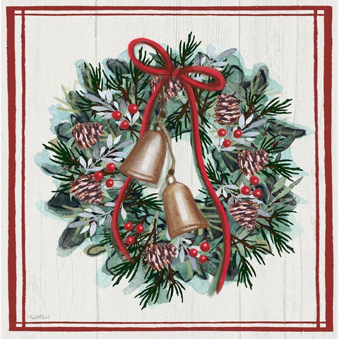 Jingle Bell Wreath Gold Ornate Wood Framed Art Print with Double Matting by Tyndall, Elizabeth