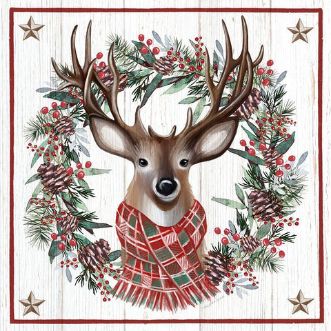 Christmas Deer White Modern Wood Framed Art Print by Tyndall, Elizabeth