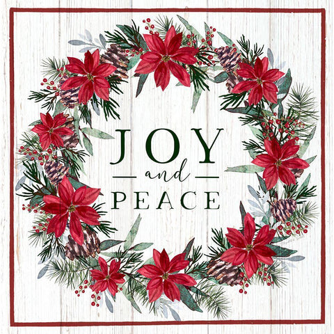 Joy and Peace Wreath White Modern Wood Framed Art Print with Double Matting by Tyndall, Elizabeth