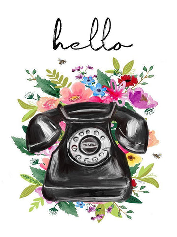 Hello Phone Black Ornate Wood Framed Art Print with Double Matting by Tyndall, Elizabeth