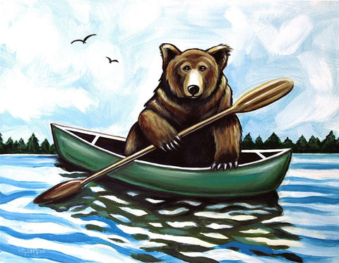 Bear in a Canoe II Black Ornate Wood Framed Art Print with Double Matting by Tyndall, Elizabeth