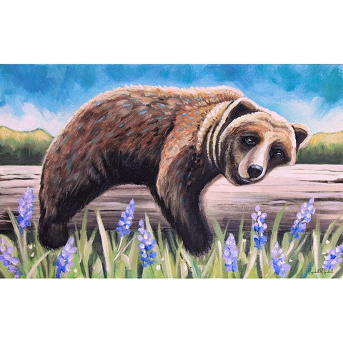 Bear on a Log II Black Modern Wood Framed Art Print with Double Matting by Tyndall, Elizabeth