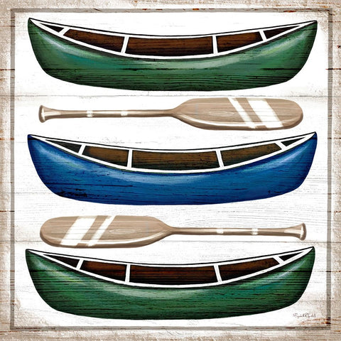 Canoes Black Ornate Wood Framed Art Print with Double Matting by Tyndall, Elizabeth
