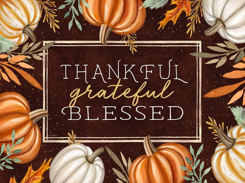 Thankful, Grateful, Blessed Black Ornate Wood Framed Art Print with Double Matting by Tyndall, Elizabeth
