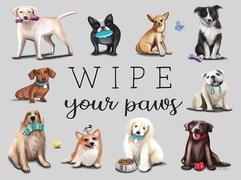 Wipe Your Paws White Modern Wood Framed Art Print with Double Matting by Tyndall, Elizabeth