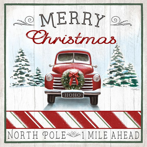 North Pole Christmas Truck White Modern Wood Framed Art Print with Double Matting by Tyndall, Elizabeth