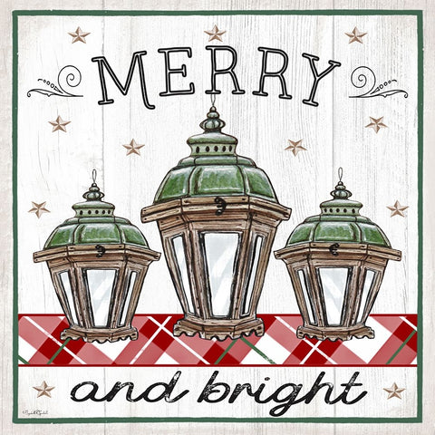 Merry and Bright Lanterns Black Ornate Wood Framed Art Print with Double Matting by Tyndall, Elizabeth