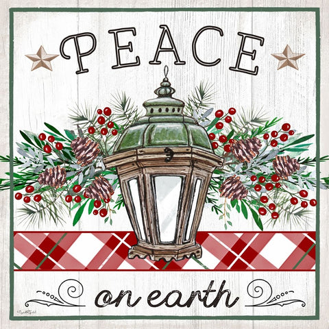 Peace on Earth Lantern White Modern Wood Framed Art Print with Double Matting by Tyndall, Elizabeth