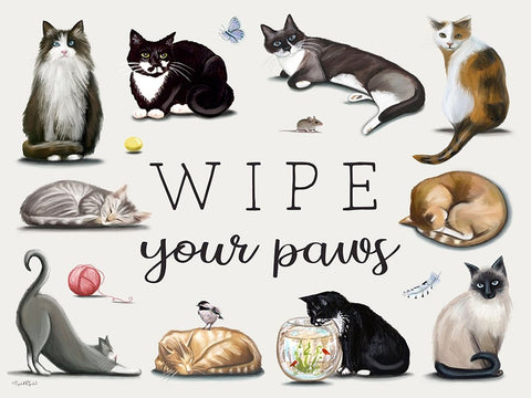 Wipe Your Paws White Modern Wood Framed Art Print with Double Matting by Tyndall, Elizabeth