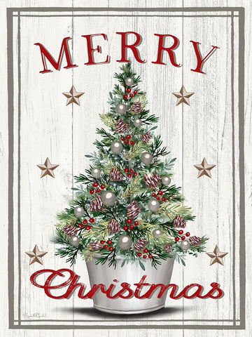 Merry Christmas Tree White Modern Wood Framed Art Print with Double Matting by Tyndall, Elizabeth