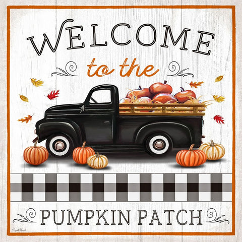 Pumpkin Patch Welcome White Modern Wood Framed Art Print with Double Matting by Tyndall, Elizabeth