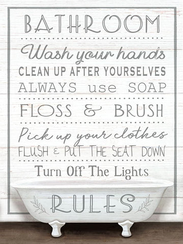 Bathroom Rules Black Modern Wood Framed Art Print by Tyndall, Elizabeth