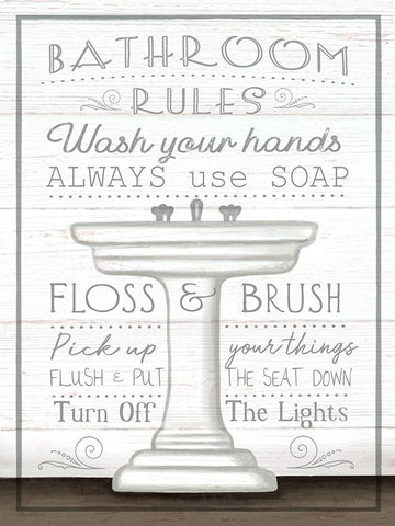 Bathroom Rules White Modern Wood Framed Art Print with Double Matting by Tyndall, Elizabeth