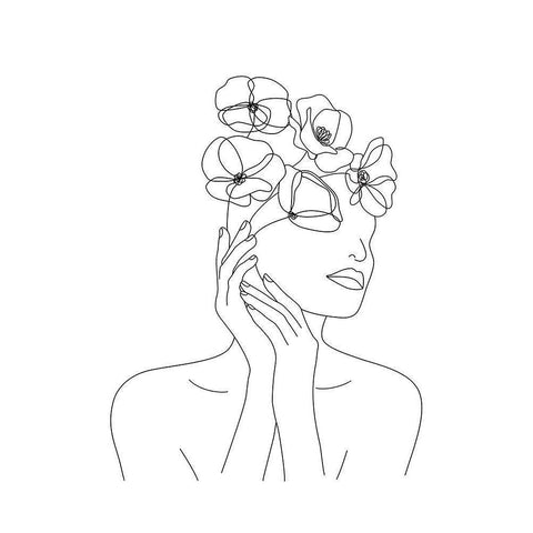 Woman with Flowers III White Modern Wood Framed Art Print by JJ Design House