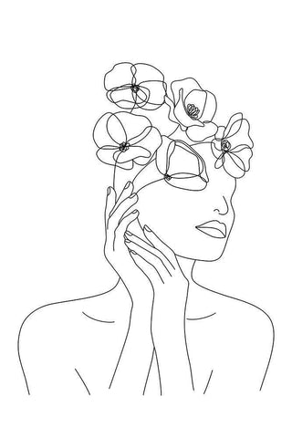 Woman with Flowers III White Modern Wood Framed Art Print with Double Matting by JJ Design House