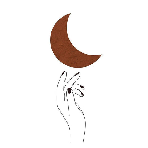 Hand and Moon White Modern Wood Framed Art Print by JJ Design House