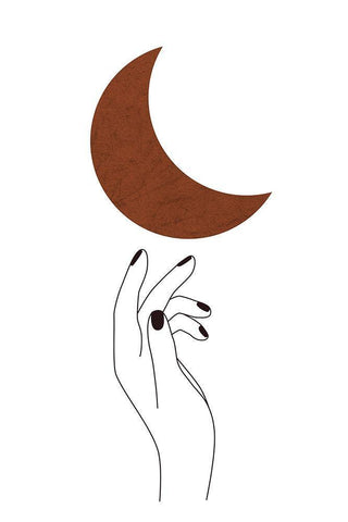 Hand and Moon White Modern Wood Framed Art Print with Double Matting by JJ Design House